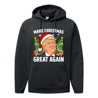 Funny Trump 2024 Make Christmas Great Again Performance Fleece Hoodie