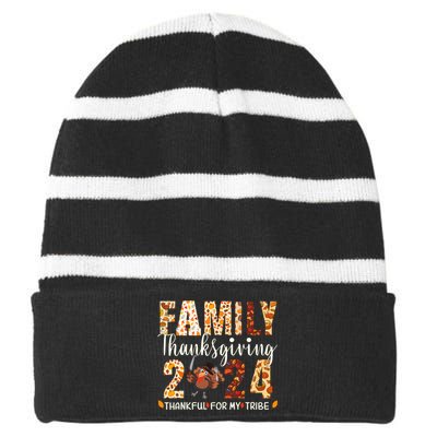 Family Thanksgiving 2024 Turkey Thanksgiving Matching Group Striped Beanie with Solid Band