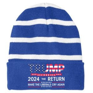 Funny Trump 2024 The Return Make Liberals Cry Again Election Gift Striped Beanie with Solid Band