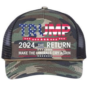 Funny Trump 2024 The Return Make Liberals Cry Again Election Gift Retro Rope Trucker Hat Cap