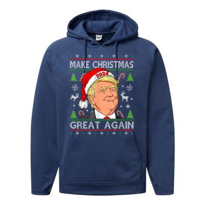 Funny Trump 2024 Make Christmas Great Again Performance Fleece Hoodie