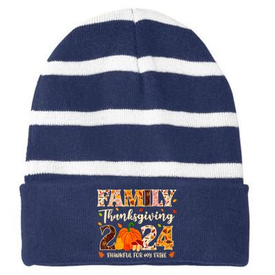 Family Thanksgiving 2024 Thankful For My Tribe Group Autumn Striped Beanie with Solid Band