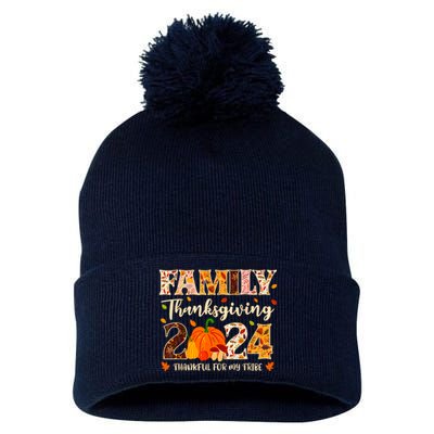 Family Thanksgiving 2024 Thankful For My Tribe Group Autumn Pom Pom 12in Knit Beanie