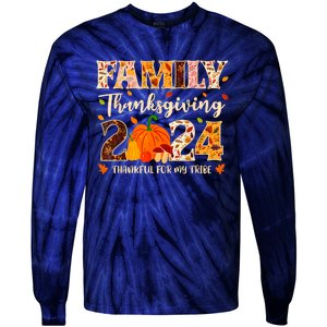 Family Thanksgiving 2024 Thankful For My Tribe Group Autumn Tie-Dye Long Sleeve Shirt