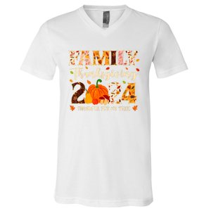 Family Thanksgiving 2024 Thankful For My Tribe Group Autumn V-Neck T-Shirt