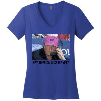 Funny Trump 2024 The Return America Miss Me Yet Us Flag Funny Gift Women's V-Neck T-Shirt