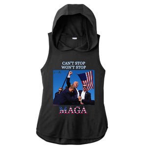 Funny Trump 2024 Cant Stop Wont Stop Maga Ladies PosiCharge Tri-Blend Wicking Draft Hoodie Tank