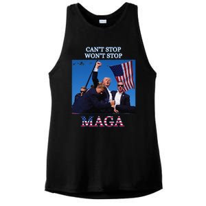 Funny Trump 2024 Cant Stop Wont Stop Maga Ladies PosiCharge Tri-Blend Wicking Tank