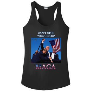 Funny Trump 2024 Cant Stop Wont Stop Maga Ladies PosiCharge Competitor Racerback Tank