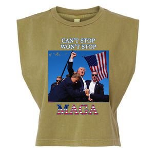 Funny Trump 2024 Cant Stop Wont Stop Maga Garment-Dyed Women's Muscle Tee