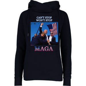 Funny Trump 2024 Cant Stop Wont Stop Maga Womens Funnel Neck Pullover Hood