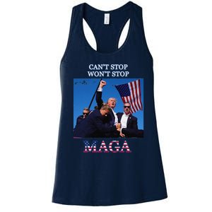 Funny Trump 2024 Cant Stop Wont Stop Maga Women's Racerback Tank