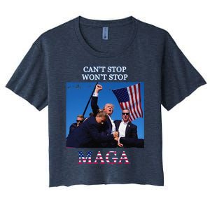 Funny Trump 2024 Cant Stop Wont Stop Maga Women's Crop Top Tee