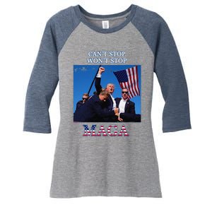 Funny Trump 2024 Cant Stop Wont Stop Maga Women's Tri-Blend 3/4-Sleeve Raglan Shirt