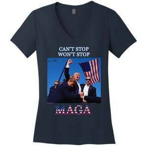 Funny Trump 2024 Cant Stop Wont Stop Maga Women's V-Neck T-Shirt