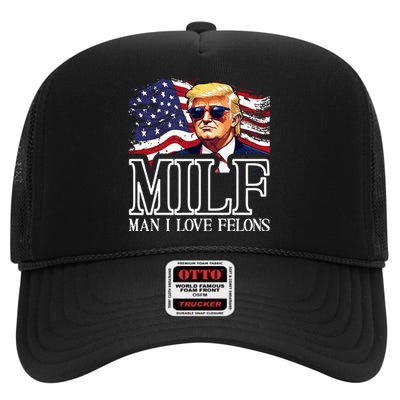 Funny Trump 2024 Political Satire Retro Us Flag High Crown Mesh Back Trucker Hat