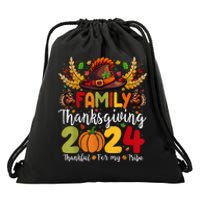 Family Thanksgiving 2024 Thankful For My Tribe Group Autumn Drawstring Bag