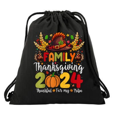 Family Thanksgiving 2024 Thankful For My Tribe Group Autumn Drawstring Bag