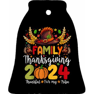 Family Thanksgiving 2024 Thankful For My Tribe Group Autumn Ceramic Bell Ornament