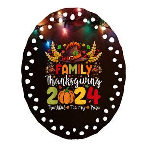 Family Thanksgiving 2024 Thankful For My Tribe Group Autumn Ceramic Oval Ornament