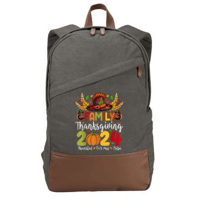 Family Thanksgiving 2024 Thankful For My Tribe Group Autumn Cotton Canvas Backpack