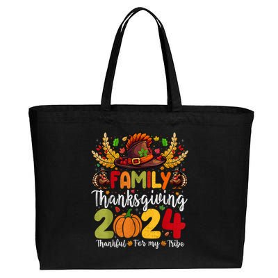 Family Thanksgiving 2024 Thankful For My Tribe Group Autumn Cotton Canvas Jumbo Tote