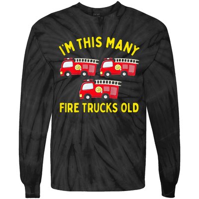 Fire Truck 3rd Birthday Firefighter 3 Three Tie-Dye Long Sleeve Shirt