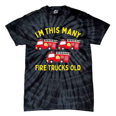 Fire Truck 3rd Birthday Firefighter 3 Three Tie-Dye T-Shirt