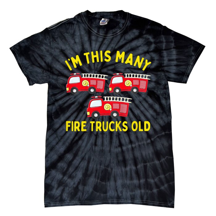 Fire Truck 3rd Birthday Firefighter 3 Three Tie-Dye T-Shirt