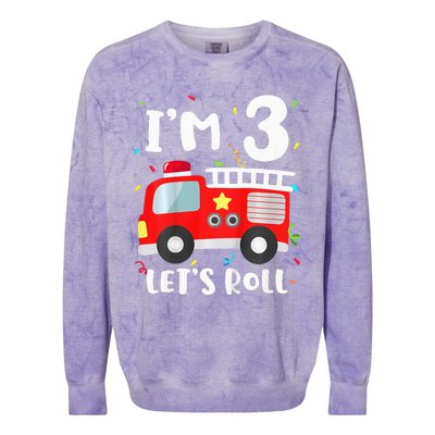 Fire Truck 3rd BirthdayFirefighter 3 Year Old Colorblast Crewneck Sweatshirt