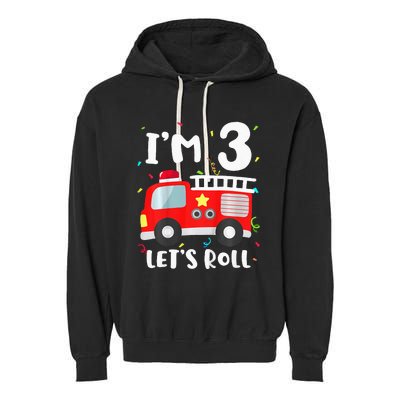 Fire Truck 3rd BirthdayFirefighter 3 Year Old Garment-Dyed Fleece Hoodie