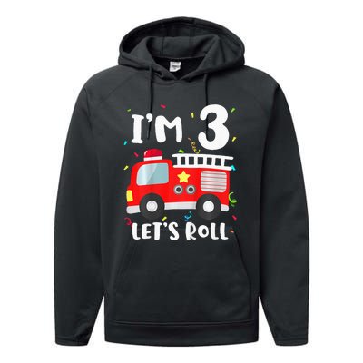 Fire Truck 3rd BirthdayFirefighter 3 Year Old Performance Fleece Hoodie