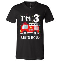 Fire Truck 3rd BirthdayFirefighter 3 Year Old V-Neck T-Shirt