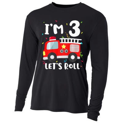 Fire Truck 3rd BirthdayFirefighter 3 Year Old Cooling Performance Long Sleeve Crew