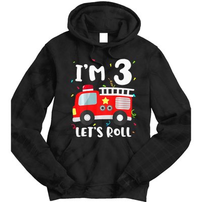 Fire Truck 3rd BirthdayFirefighter 3 Year Old Tie Dye Hoodie