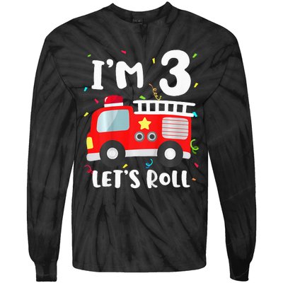 Fire Truck 3rd BirthdayFirefighter 3 Year Old Tie-Dye Long Sleeve Shirt