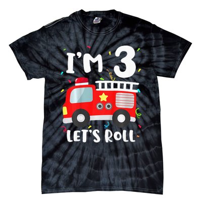 Fire Truck 3rd BirthdayFirefighter 3 Year Old Tie-Dye T-Shirt