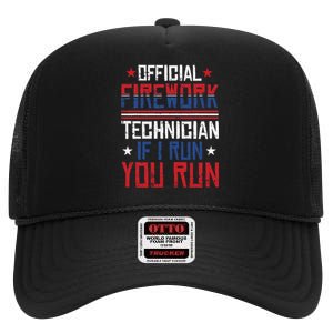 Firework Technician 4th Of July Funny USA Pyro-technician High Crown Mesh Back Trucker Hat