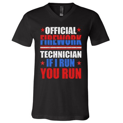 Firework Technician 4th Of July Funny USA Pyro Technician V-Neck T-Shirt