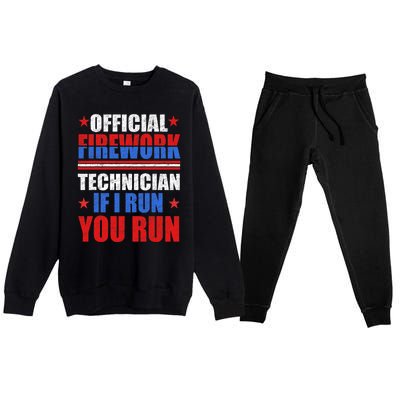 Firework Technician 4th Of July Funny USA Pyro Technician Premium Crewneck Sweatsuit Set