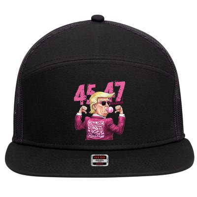 Funny Trump 45 47 Bubble Pin.K Qr Dancing Code 7 Panel Mesh Trucker Snapback Hat