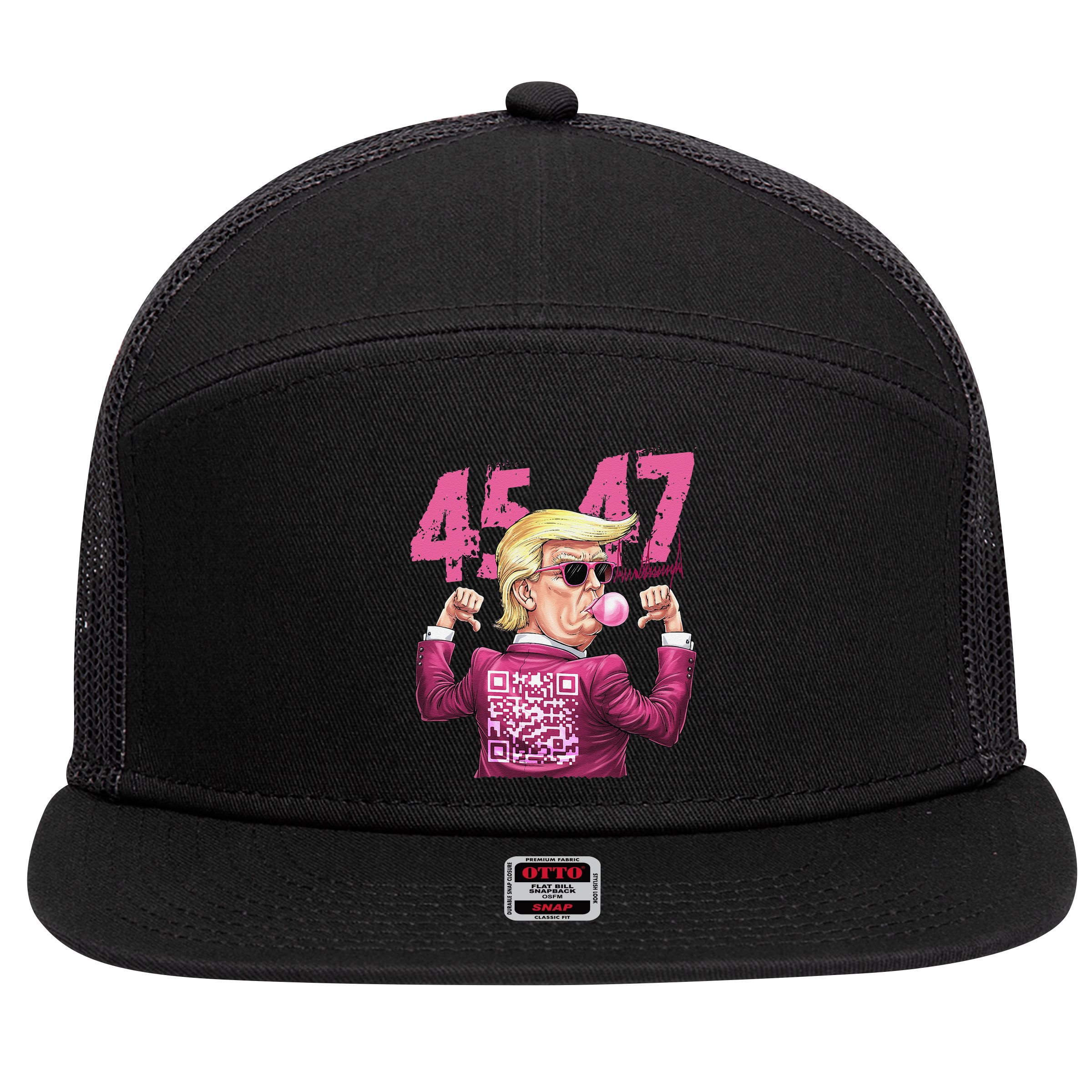 Funny Trump 45 47 Bubble Pin.K Qr Dancing Code 7 Panel Mesh Trucker Snapback Hat