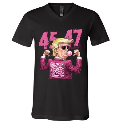 Funny Trump 45 47 Bubble Pin.K Qr Dancing Code V-Neck T-Shirt