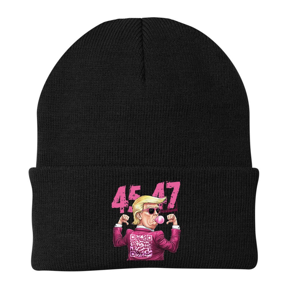 Funny Trump 45 47 Bubble Pin.K Qr Dancing Code Beanie