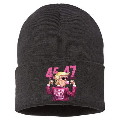 Funny Trump 45 47 Bubble Pin.K Qr Dancing Code Sustainable Knit Beanie