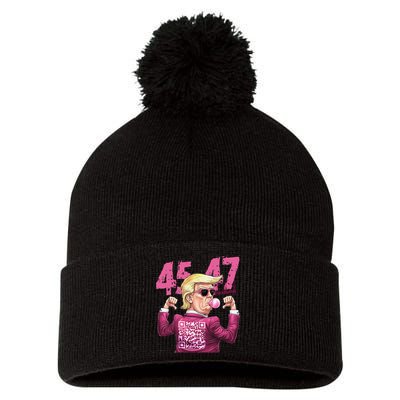 Funny Trump 45 47 Bubble Pin.K Qr Dancing Code Pom Pom 12in Knit Beanie
