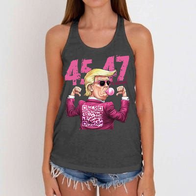 Funny Trump 45 47 Bubble Pin.K Qr Dancing Code Women's Knotted Racerback Tank