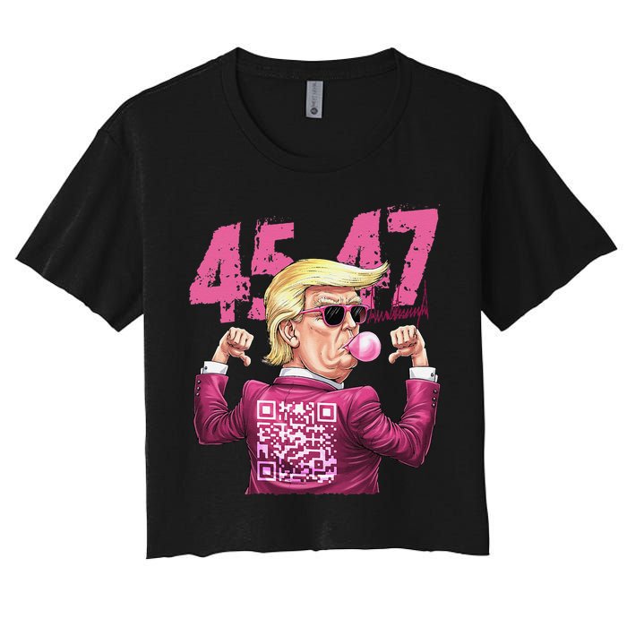 Funny Trump 45 47 Bubble Pin.K Qr Dancing Code Women's Crop Top Tee
