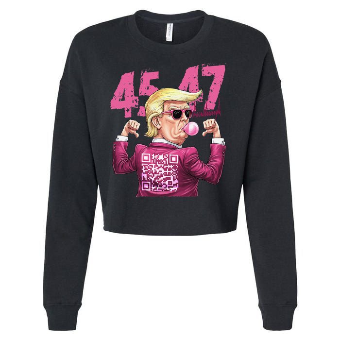 Funny Trump 45 47 Bubble Pin.K Qr Dancing Code Cropped Pullover Crew