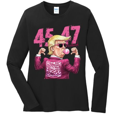 Funny Trump 45 47 Bubble Pin.K Qr Dancing Code Ladies Long Sleeve Shirt